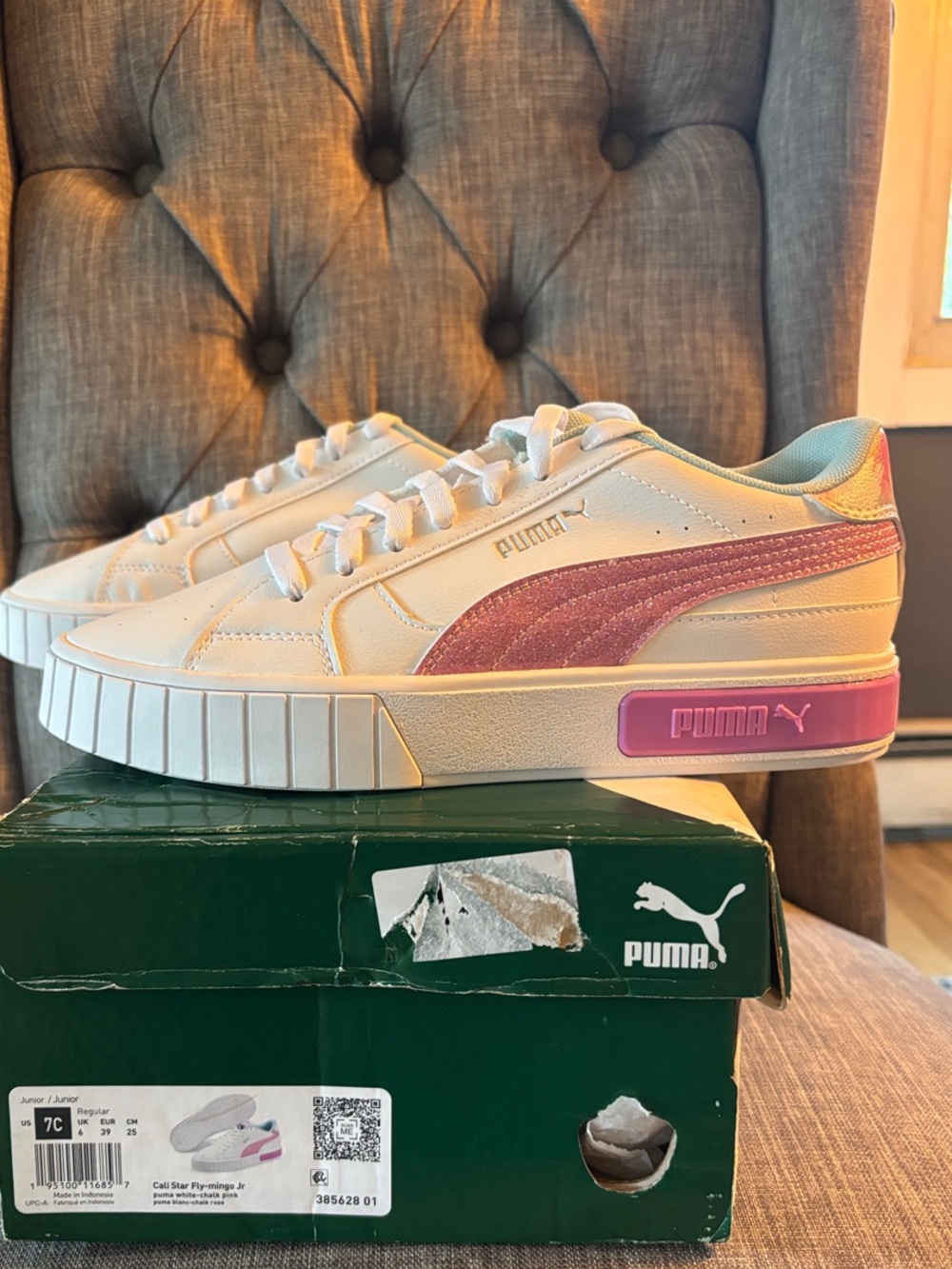 Puma White Sneakers with Pink Accent and Platform Sole - Women's